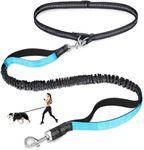 Hands Free Dog Leash, Adjustable Waist Leash for Dog, Handle Bungee Dog Leash 4.2-6.7 Feet Long with Reflective Stitches for Walking Hiking Running, Fits 26"- 47" Waist, Black & Blue