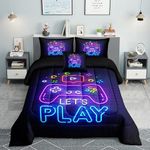 Helloosuu 6 PCS Gamer Queen Comforter Sets,Queen Purple Bedding Sets for Boys,Gaming Comforter Set,Queen Size Bedding Sets for Boys,Bed in A Bag with Sheets(Queen,Purple Color)