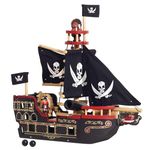 Le Toy Van - Wooden Educational Pirates Collection Barbarossa Pirate Ship With Cannon, Cannon Balls, Plank, Trap Door and Anchor | Pretend Play Pirate Toys, Black, Medium