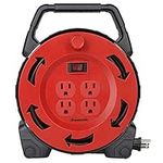 DEWENWILS Extension Cord Reel with 30 FT Power Cord, Hand Wind Retractable, 16/3 AWG SJTW, 4 Grounded Outlets, 13 Amp Circuit Breaker, Red Black, UL Listed