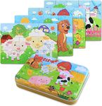 JMANNI Puzzles for 3 4 5 6 Year Olds, 4-in-1 Animal Theme Jigsaw Puzzles with Iron Box for Storage, Animal Toys Gifts for Boys, Girls, Kids and Children (Dog,Sheep,Pig,Cow Puzzles)