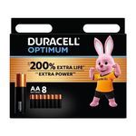 Duracell Optimum AA Batteries (8 pack) - Alkaline Batteries 1.5V - Up To 200% Extra Life or Extra Power - Meets Demands Of Modern Devices - 100% Recyclable, 0% Plastic Packaging - LR6 MX1500