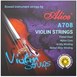 Violin Strings, Alice 4/4 Violin Strings Full Set Nylon Core Al-Mg & Ni-Fe Winding with Ball End, 1 Set