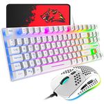 Gaming Keyboard & Mouse 88 Keys Rainbow Backlit USB Mechanical feel Ergonomic Keyboard + RGB 6400DPI Ultra-Light Honeycomb Shell Gaming Mouse,for PS4,PS5,Xbox,PC,Laptop,MAC, QWERTY UK Layout, White