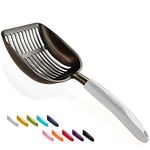 WePet Cat Litter Scoop, Non-Stick Plated Aluminum Alloy Sifter, Kitty Durable Metal Scooper, Deep Shovel, Long Handle, Kitten Pooper Lifter, Size Large, Coated Black Body with Grey Handle