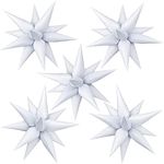 60 Pcs Star Foil Balloons Explosion 12 Point Cone Balloons Magic Starburst Balloons Large for Wedding Anniversary Backdrop Birthday Party Decorations (White)