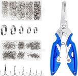 Waltool 311Pcs Fishing Split Rings and Hook Assortment Kit with Fishing Plier, 5 Sizes Flat Lure Tackle Connector and 6 Sizes Carbon Steel Triple Fishing Hooks for Freshwater Saltwater