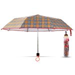 Aseenaa Windproof Folding Check Umbrella For Women And Men | Short 3 Fold Stylish Umbrella For Heavy Rain And Sun For Girls Boys And Mens | 8ribs, D-112cm, L-96cm, H-58cm | (Brown)
