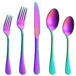 Rainbow Silverware Set, Mirror Polish 40-Piece Stainless Steel Flatware Set,Kitchen Utensil Set Service for 8,Tableware Cutlery Set for Home and Restaurant, Dishwasher Safe