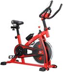 GENKI Spin Bike Exercise Bike Machine Adjustable Resistance Flywheel Bicycle Cycling Training w/LCD Monitor,Hand Pulse Sensor,Home Gym Fitness,Black+Red