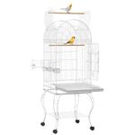 PawHut Play Open Top Bird Cage 60" Parrot Cage for Cockatiel, Sun Conure with Rolling Stand, Removable Tray, Perches, Storage Shelf White, 20.1" x 20.1"