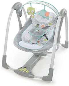 Ingenuity Swing 'n Go 5-Speed Baby Swing - Foldable, Portable, 2 Plush Toys & Sounds, 0-9 Months 6-20 lbs (Hugs & Hoots)