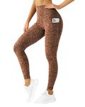 QUEENIEKE Gym Leggings for Women with Pockets High-Rise Tummy Control Workout Yoga Pants (Brown Camouflage, L)