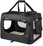 lionto Dog transport box foldable for travel & car, 60x42x44 cm, sturdy transport box with carrying handles & blanket for cats & dogs up to 12 kg, sturdy fabric dog box for small & large, black