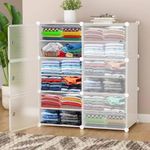 EXVITO Collapsible Wardrobe, 12-Shelf 6-Door Clothes Organizer for Cupboard, Organizer for Clothes Foldable and Stackable Personal Organizer for Clothes DIY Plastic Organizer - White