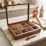 TOM Taste of Maa Spice-Fit, Whole Spices filled in a Sheesham Wood Spice Box- (12 Detachable Box) 1.6 kg