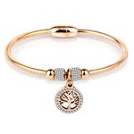 Luluadorn Rose Gold Tree of Life Charm Bangle Bracelet Stainless Steel for Mom Daughter Sister Birthday Gifts Magnetic Clasp