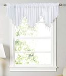 Swag Curtain 63 inch Length, Rod Pocket Scalloped Curtain Valance Sheer Lace Panels with Hanging Crystal Beads for Farmhouse Kitchen Bedroom Window Treatments Drape Decor 1 pc(63inch, White)