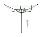 Brabantia - Lift-O-Matic - 60 Metres of Clothes Line - Adjustable in Height - UV-Resistant & Non-Slip Lining - Umbrella System - Rotary Dryer with Ground Spike 45 mm - Metallic Grey - ø 295cm
