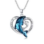 MEDWISE Dolphin Necklace 925 Sterling Silver Heart Dolphin Pendant with Blue Crystal Dolphin Jewellery Gift for Women Girls Girlfriend Lover Mom Mother's Day gift