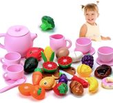 Kizadee Silicone Kids Tea Set, Pretend Play Tea Party Set for Girls, Food Grade Kids Kitchen Tea Set Accessories for Party (Pink), Ki-ch-001