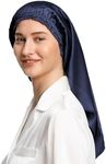 LilySilk Pure Silk Long Bonnet for Sleeping 100% Mulberry Silk 19MM Silk Hair Bonnet for Long Curly Hair Womens Silk Sleep Cap Elastic Band, Navy Blue