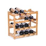 Fostersource Wine Rack, Natural Bamboo Storage Rack Freestanding Countertop Stackable Display Shelf Wine Bottle Holder (4-Tiers 16-Bottles)