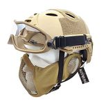 PJ Type Tactical Airsoft Fast Helmet and Foldable Half-Face Mesh Ear Protection Mask with Goggles Full Face Protection Set