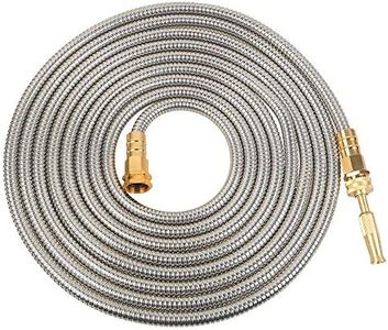 VERAGREEN Stainless Steel Metal Garden Hose 304 Stainless Steel Water Hose with Solid Metal Fittings and Newest Spray Nozzle, Lightweight, Kink Free, Durable and Easy to Store (25FT)