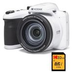 KODAK Pixpro Astro Zoom AZ405 Digital Bridge Pack + KODAK Ultra High Speed U1 32GB SDHC Card - 20 Megapixel Camera, X40 Zoom, Wide Angle, LCD, Full HD 1080p Video, OIS, AA Battery - White
