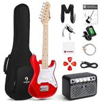 Vangoa 30 Inch Kids Electric Guitar Starter Kit for Beginners with Digital Tuner, Capo, Strap, String, Cable, Picks - Red