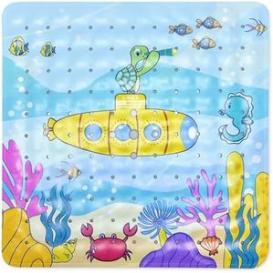 Shower Mat Non Slip Square, 21 x 21 inch Baby Cartoon Shower Bath Mat with Suction Cups, Bathroom Safety Bathtub Mat for Elderly, Pregnancy, Kids (Turtle, 53 x 53cm)