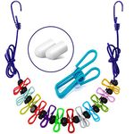 HUANSHA Portable Elastic Travel Clothesline with 12 Colorful Clothespins, Adjustable Camping Clothesline Windproof RV Clotheslines, Bungee Go Travel Laundry Line String Hotel Room, Cruise Ship,Shower