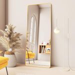 ITETU 71"x31" Floor & Full Length Mirrors, Stand up Mirror Full Length, Big Tall Mirror Full Body with Aluminum Alloy Framed, Tempered Glass Mirror for Bedroom Living Room, Round Corner, Gold