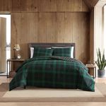 Eddie Bauer - Queen Duvet Cover Set, Reversible Cotton Bedding with Matching Shams, Plaid Home Decor with Button Closure (Woodland Tartan Green, Queen)