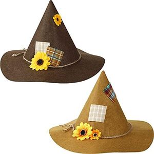 2 Pieces Scarecrow Hats Sunflower Scarecrow Witch Hats Felt Scarecrow Costume Hats for Halloween Cosplay Party Accessories