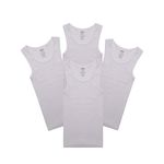 Buyless Fashion Boys Scoop Neck Tagless Undershirts Soft Cotton Tank Top (4 Pack) 6-7 White