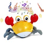 FEELGUY Crawling Crab Baby Toy with Music and LED Lights, Automatic Obstacle Avoidance, Interactive Learning and Entertainment Toy for Kids, Built-in Rechargeable Battery (Orange)