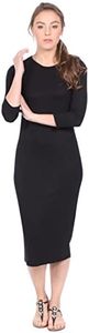 Kosher Casual Women's Modest Knee Length 3/4 Sleeve Layering Midi Dress Large Black