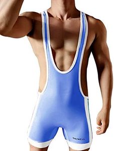 Gymskop Men's Wrestling Singlets Athletic Supporters Slim Fit Sport Bodysuit One Piece Sleeveless Active Wrestling Leotard Jumpsuits Sky blue XL