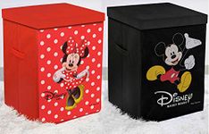 Kuber Industries Disney Minnie Mickey Mouse Print Non Woven Fabric Foldable Laundry Basket, Toy Storage Basket, Cloth Storage Basket with Lid & Handles (Set of 2, Black & Red)-KUBMART1221, Standard