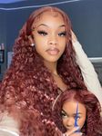 ISEE Burgundy Lace Front Wigs Human Hair Pre Plucked 6x4 HD Water Wave Human Hair Wear Go Wig Colored 10A Reddish Brown Frontal Wig 180% Density Glueless Wigs Human Hair Wig 24 Inch