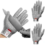 NoCry Cut Resistant Gloves with Grip Dots - High Performance Level 5 Protection, Food Grade. Size Large, Complimentary Ebook Included! (3 Pack)