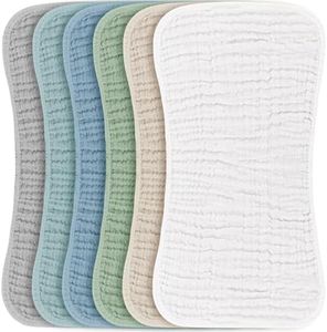 Konssy Muslin Baby Burp Cloths Sets for Unisex- 6 Pack Large 100% Cotton Burping Clothes for Newborn, Baby Girls and Boys