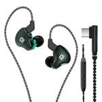 KBEAR KS2 IEM, in Ear Monitor Headphones Hybrid 1BA 1DD Wired Earbuds Stereo Bass HiFi IEM Earphone Noise Cancelling High Resolution with Detachable Cable for Running Gaming (USBC with Mic, Green)
