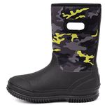 HugRain Boys Kids Rain Boots Toddler Snow Boots Winter Neoprene Warm Rubber Boots Waterproof Shoes Lightweight Child Memory Foam Comfortable no slip black camo size 12