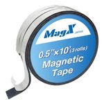 MagX Magnetic Tape with Adhesive Backing, 0.5 Inch x 10 Feet, 3 Rolls, Ultra Thick 60 mil, Heavy Duty, Magnetic Strips with Adhesive Backing, Peel and Stick, Anisotropic Strong Magnets (MVAT-0510)