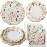 Kate Aspen 62 Piece Floral Brunch Tableware Party Kit - 16pcs 7 inch & 9 inch Heavy Duty Disposable Party Plates, 30pcs 6.5 inch Durable Paper Napkins for Birthday, Baby Shower Party-