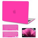 Anban Compatible with MacBook Air 13 inch Case M1 2022 2021 2020 2019 2018 Release A2337 A2179 A1932 Touch ID, Matte Plastic Laptop Hard Shell Case & 2 Keyboard Cover & Screen Protector, Hot Pink