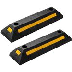 Zone Tech Heavy Duty Rubber Parking Guide - 2 Pcs Premium Quality Durable Car Garage Wheel Stopper Professional Grade Parking with Reflective Yellow Tape Curb